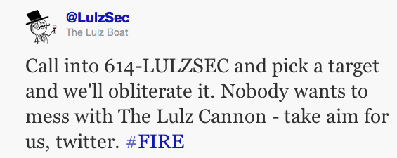 LulzSec美国中央情报局网站后在Twitter上留言